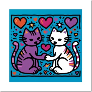 Show Your Love - Keith Haring inspired Cat Design Posters and Art